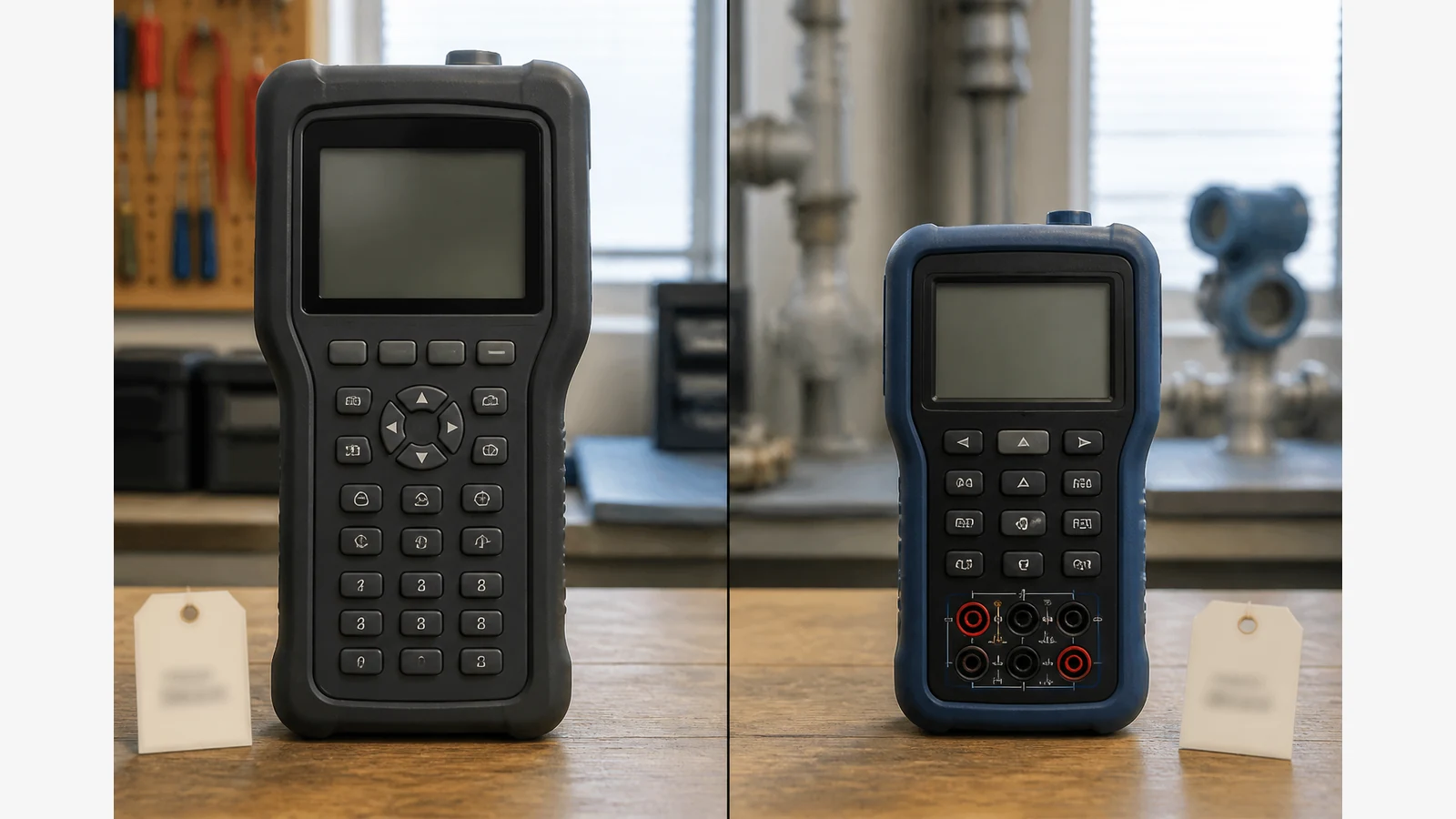 Side-by-side comparison of a premium HART communicator and a compact multifunction calibrator
