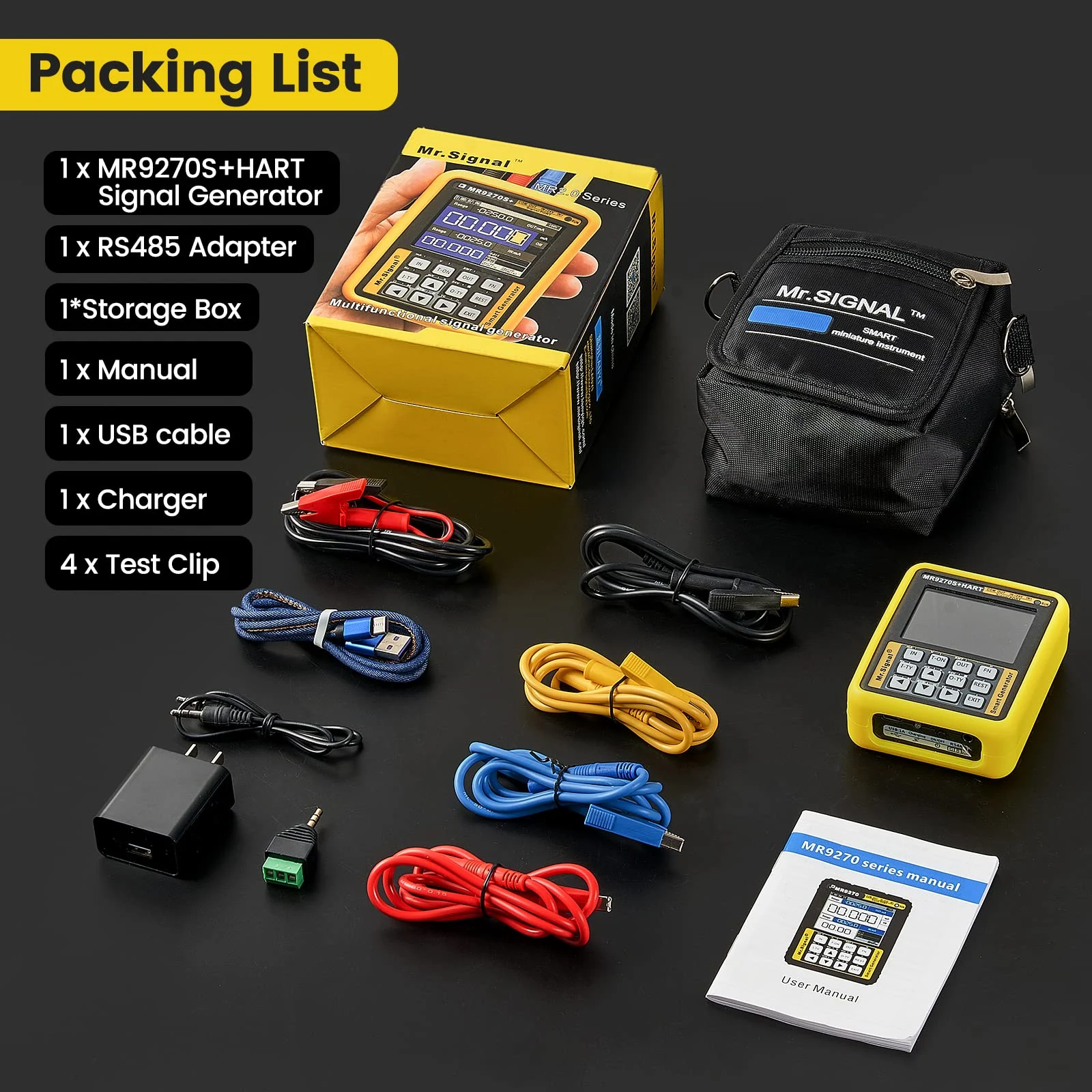 Seesii MR9270S HART signal generator kit packing list with cables charger manual and storage case